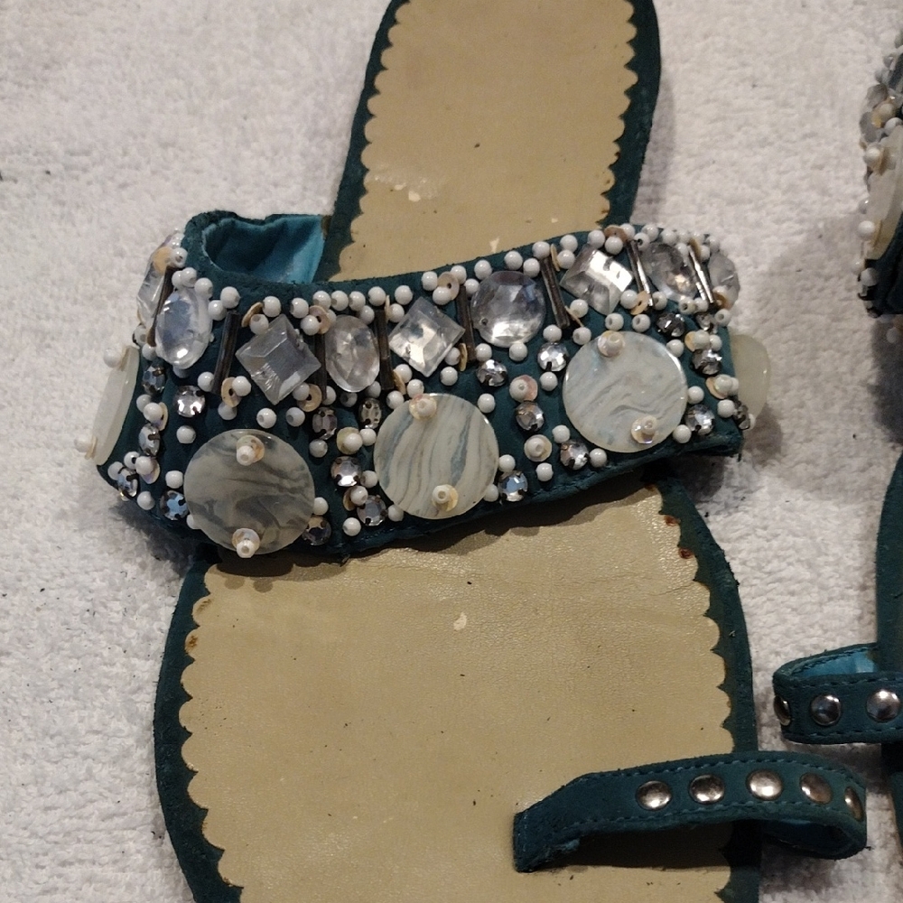 Embellished Teal Sandals - Picture 9 of 9